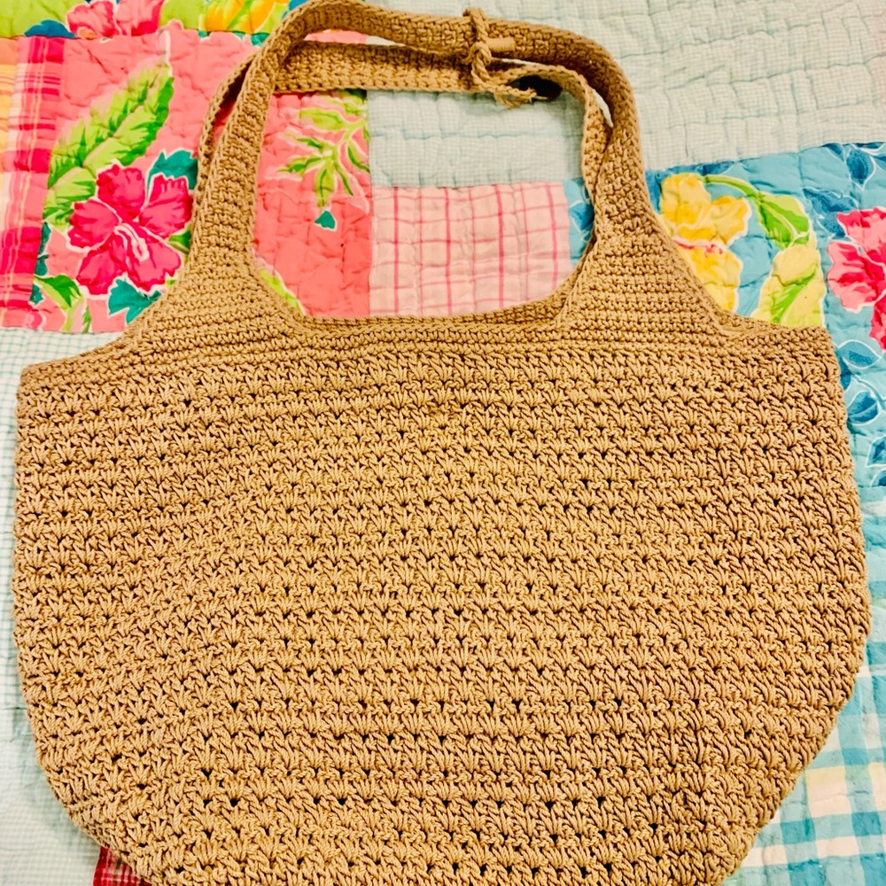The Sac Khaki Tan Crocheted Large Shoulder Bag Like New Condition